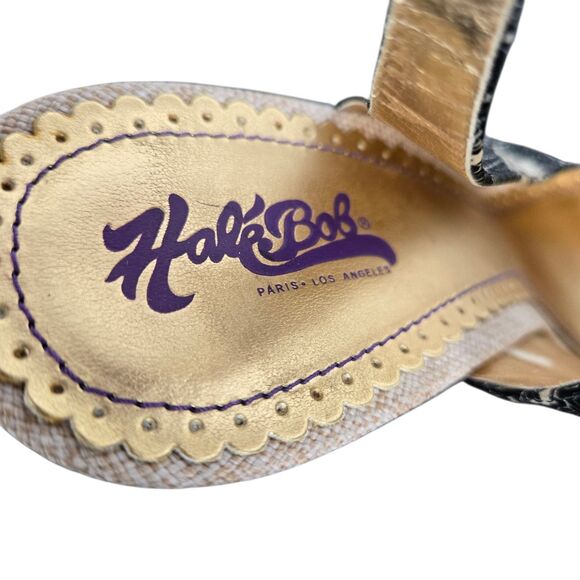 Hale Bob Tan Black Heels Sz 10 M Peep Toe Slingback Leather Outsole - Picture 11 of 16